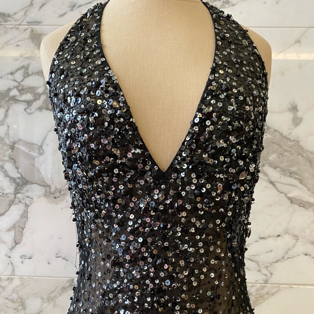 Basic Black Label Black Sequin V-Neck Halter Gown - image 4